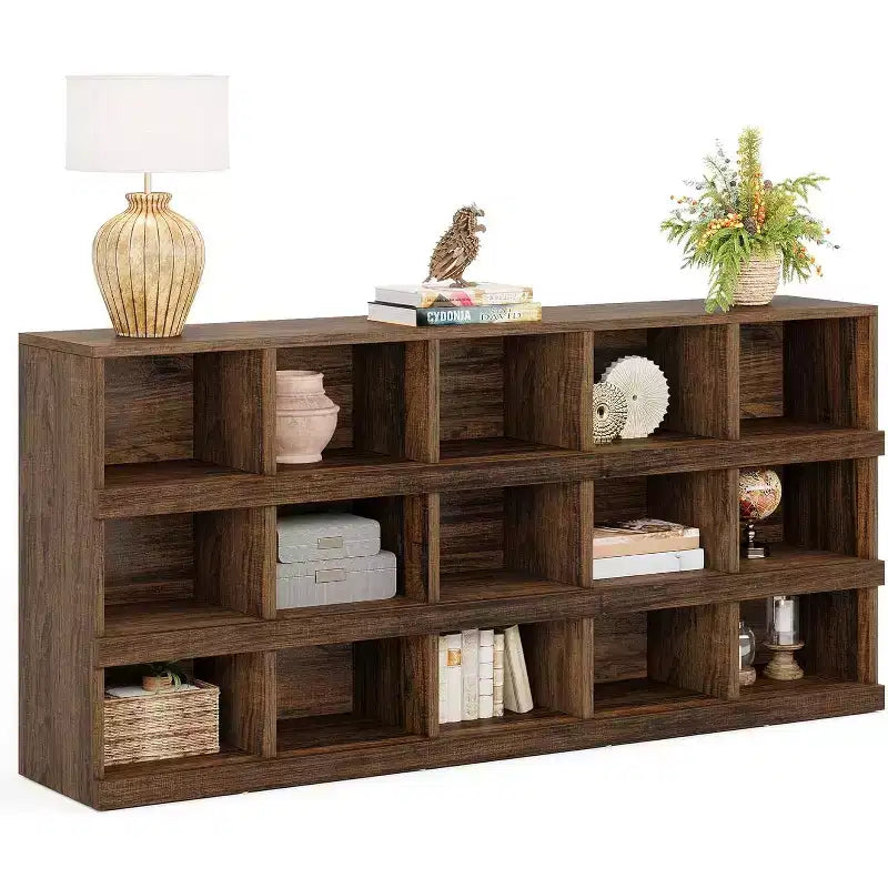 Lantine 63-Inch 15-Cube Farmhouse Console Table for Entryway