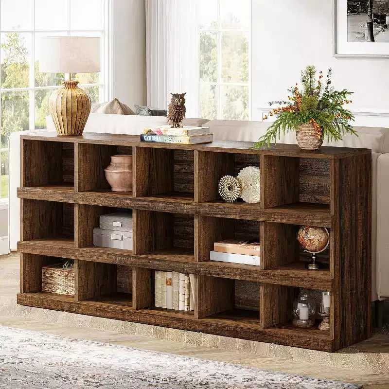 Mesa consola Lantine de 63 pulgadas con 15 cubos estilo rústico para recibidor