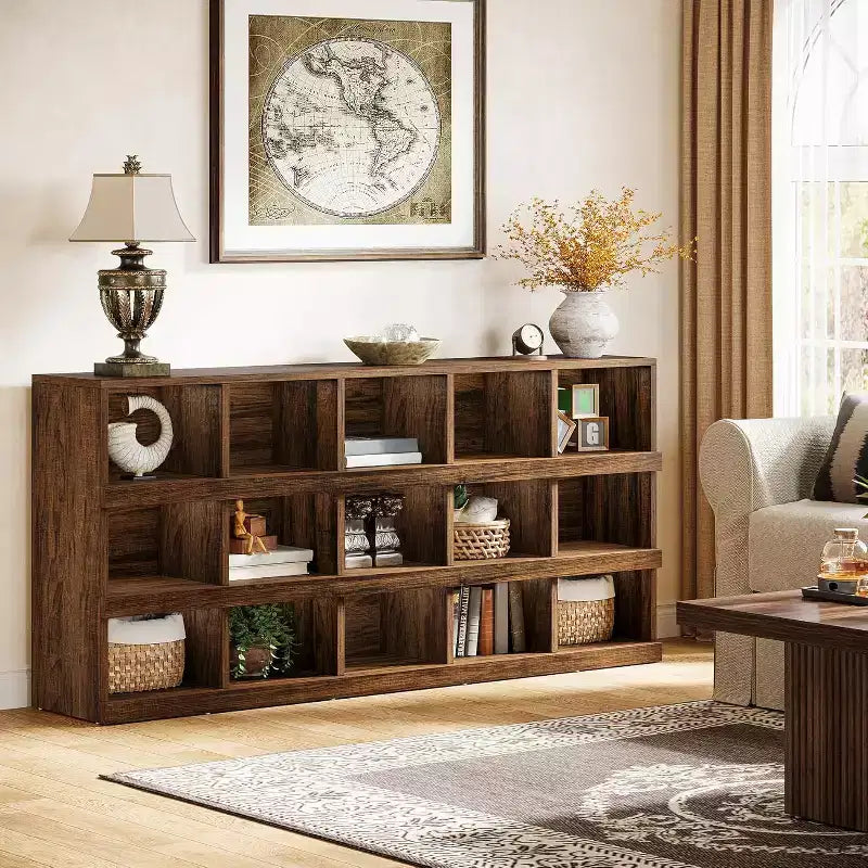 Mesa consola Lantine de 63 pulgadas con 15 cubos estilo rústico para recibidor