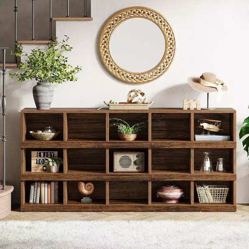 Mesa consola Lantine de 63 pulgadas con 15 cubos estilo rústico para recibidor