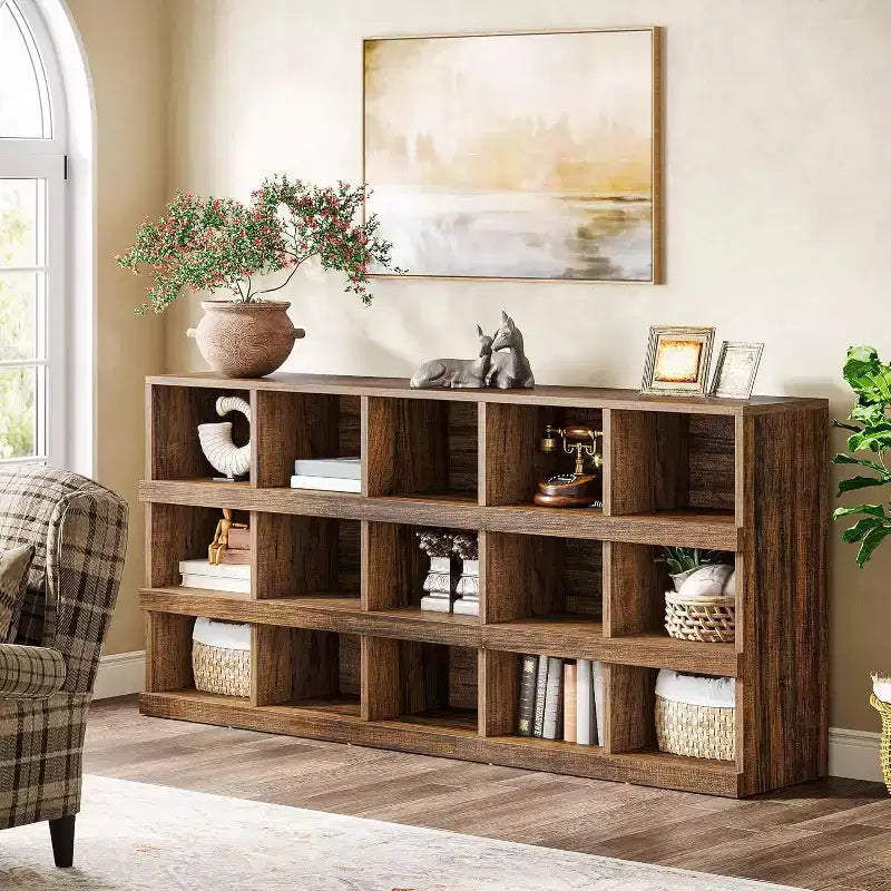 Mesa consola Lantine de 63 pulgadas con 15 cubos estilo rústico para recibidor