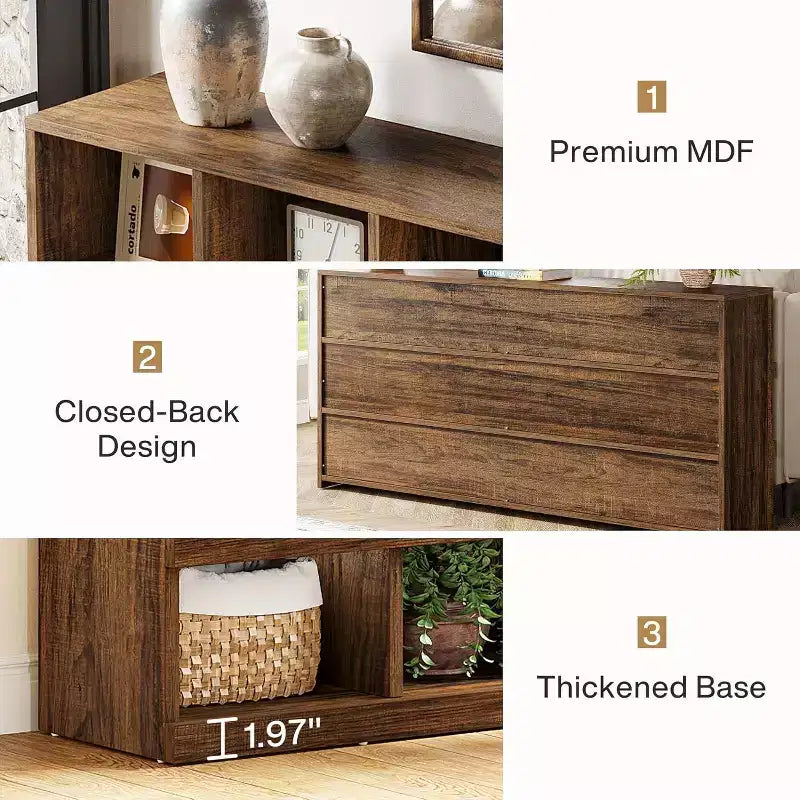 Mesa consola Lantine de 63 pulgadas con 15 cubos estilo rústico para recibidor