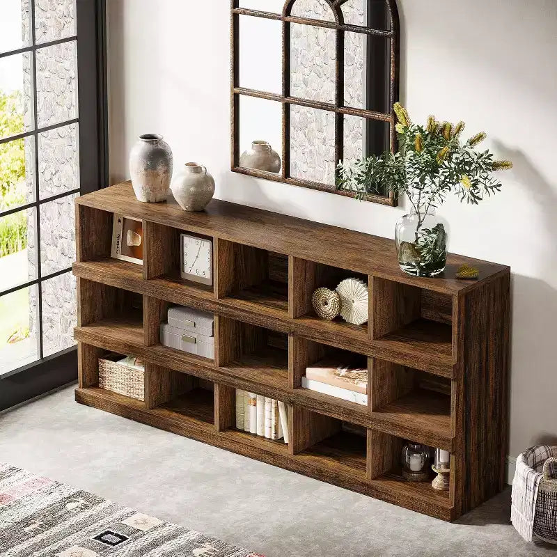 Mesa consola Lantine de 63 pulgadas con 15 cubos estilo rústico para recibidor