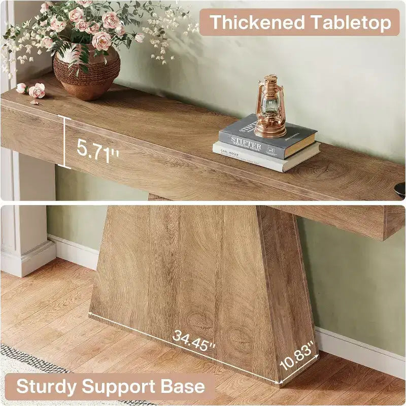 Mesa consola de granja de 63 pulgadas con base trapezoidal para entrada, pasillo, sala de estar