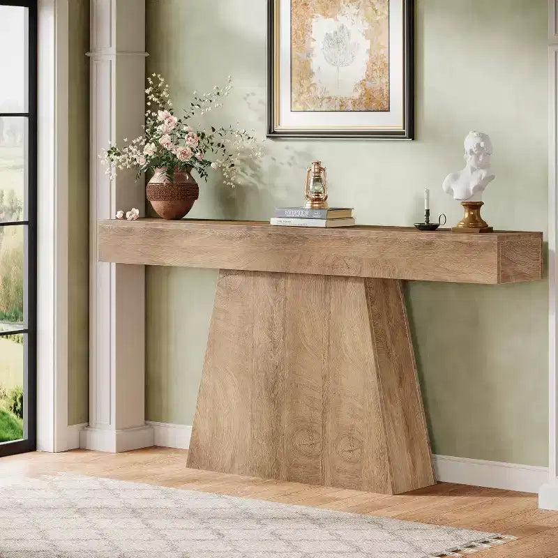 Mesa consola de granja de 63 pulgadas con base trapezoidal para entrada, pasillo, sala de estar