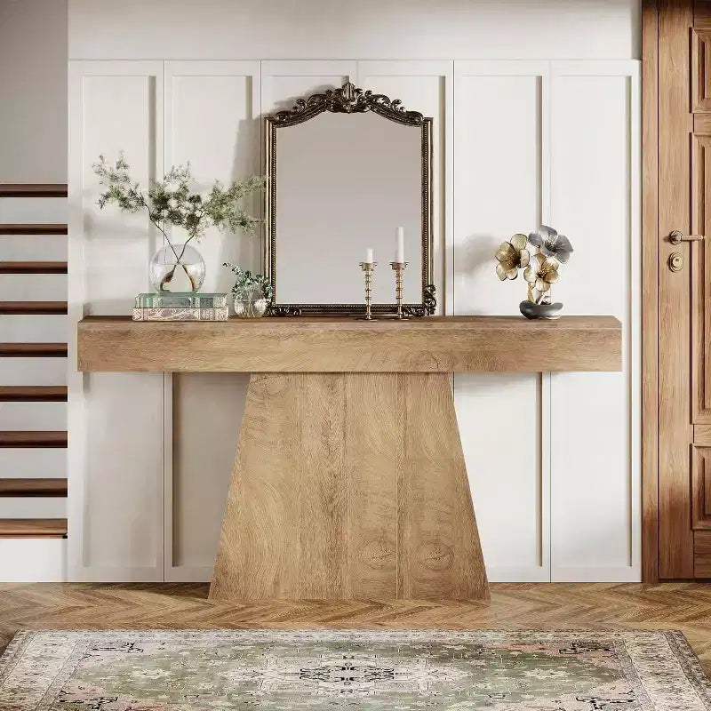 Mesa consola de granja de 63 pulgadas con base trapezoidal para entrada, pasillo, sala de estar