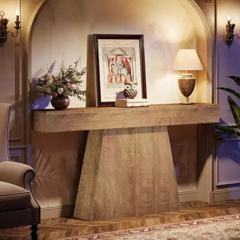 Mesa consola de granja de 63 pulgadas con base trapezoidal para entrada, pasillo, sala de estar