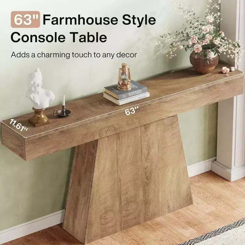 Mesa consola de granja de 63 pulgadas con base trapezoidal para entrada, pasillo, sala de estar