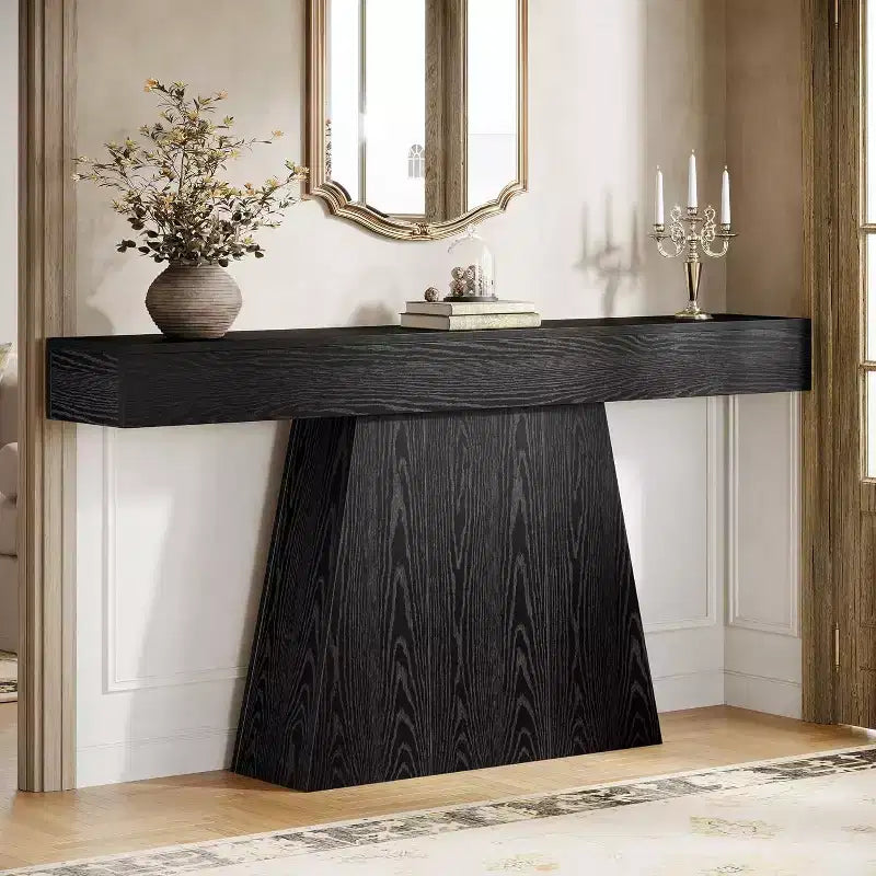 Mesa consola de granja de 63 pulgadas con base trapezoidal para entrada, pasillo, sala de estar