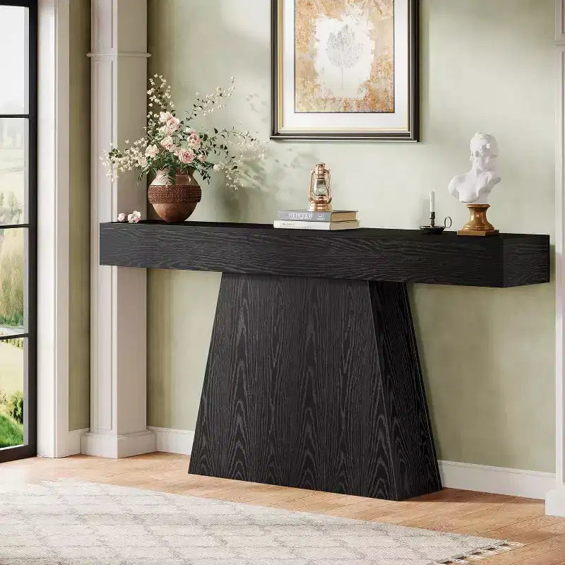 Mesa consola de granja de 63 pulgadas con base trapezoidal para entrada, pasillo, sala de estar