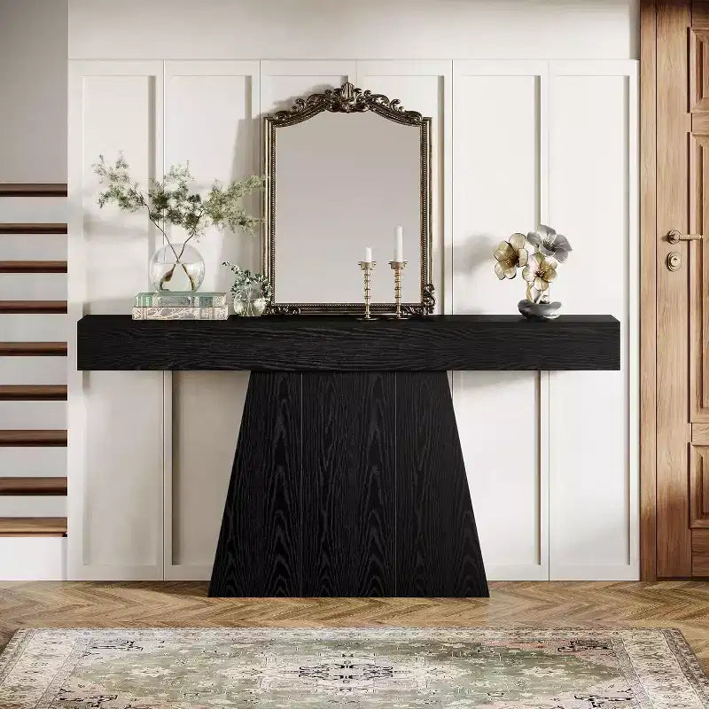 Mesa consola de granja de 63 pulgadas con base trapezoidal para entrada, pasillo, sala de estar