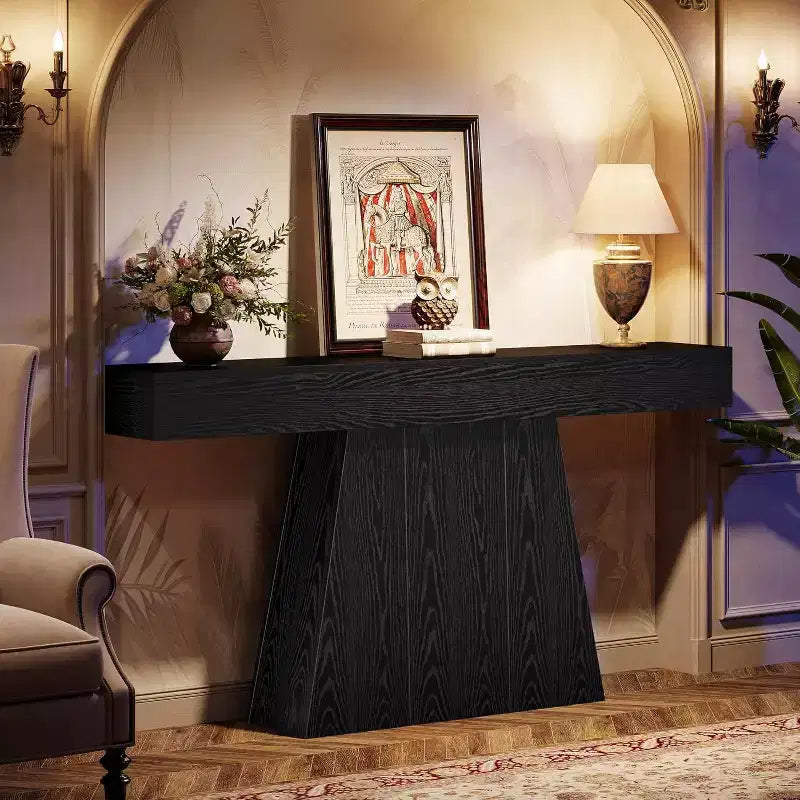 Mesa consola de granja de 63 pulgadas con base trapezoidal para entrada, pasillo, sala de estar