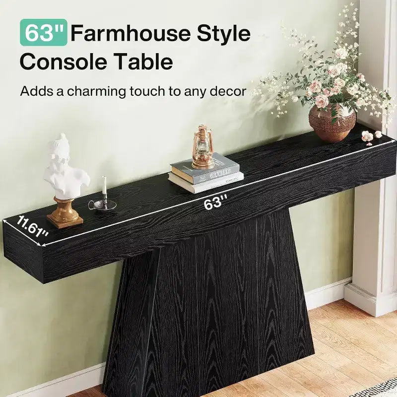 Mesa consola de granja de 63 pulgadas con base trapezoidal para entrada, pasillo, sala de estar