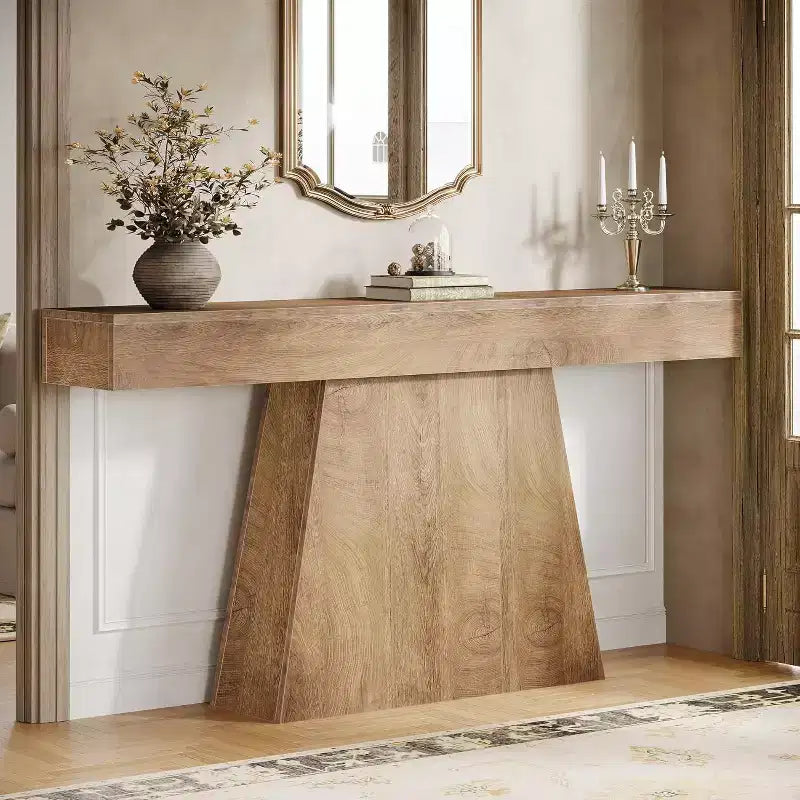Mesa consola de granja de 63 pulgadas con base trapezoidal para entrada, pasillo, sala de estar