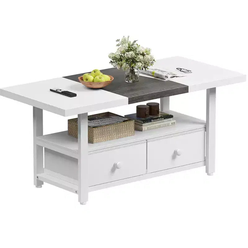 Hausource 2-Tier Coffee Table w/Storage Shelf & 2 Drawers for Living Room