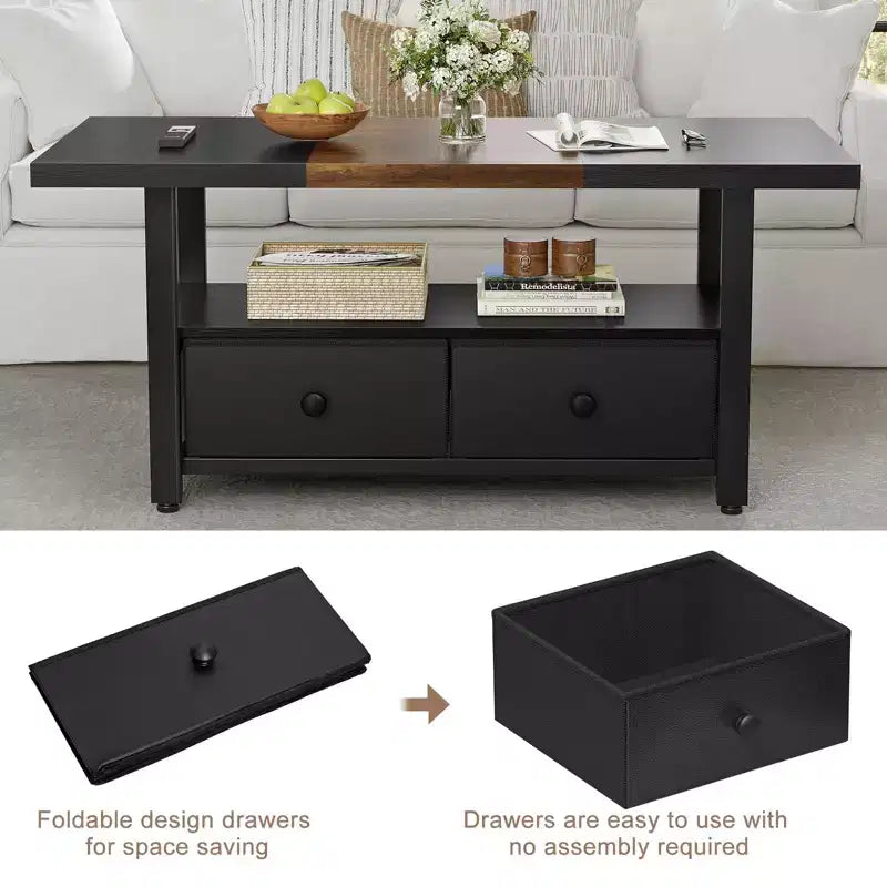 Mesa de centro de 2 niveles con estante de almacenamiento y 2 cajones para sala de estar