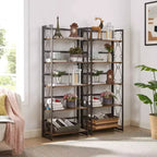 Estantería plegable VECELO, estantería de 5 niveles, estante alto industrial para sala de estar, marrón/nogal/marrón antiguo