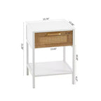 Mayeerty 15.74 Mesa auxiliar de ratán con cajón, mesita de noche moderna, patas de metal, mesa auxiliar para sala de estar, dormitorio, blanco