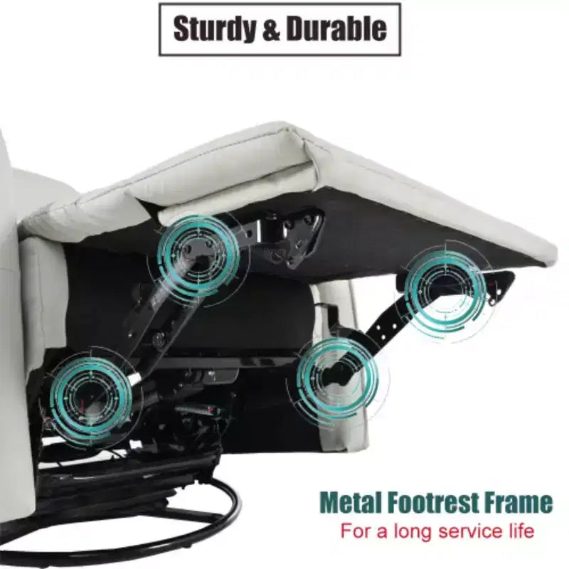 Sillón reclinable eléctrico giratorio mecedor de 270 grados, sofá reclinable eléctrico deslizante de cuero sintético con puerto USB