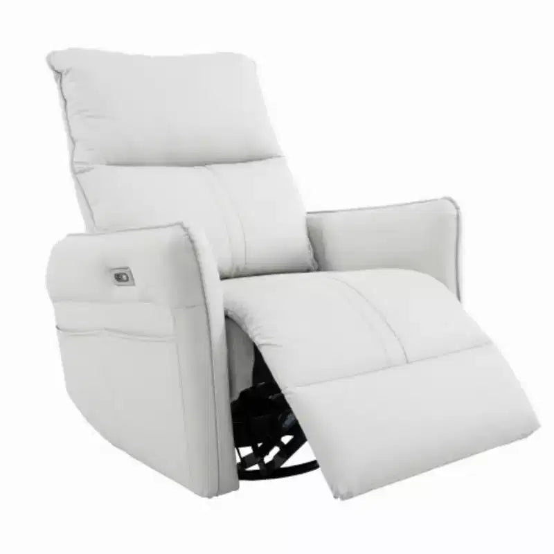 Sillón reclinable eléctrico giratorio mecedor de 270 grados, sofá reclinable eléctrico deslizante de cuero sintético con puerto USB