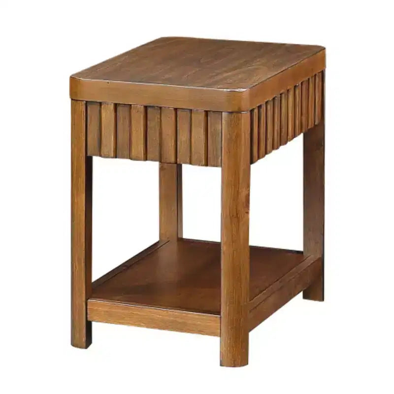 Mesa Auxiliar Rectangular de Estilo Rústico con Estante de Almacenamiento, Mesa Auxiliar de Sofá con Patas de Madera Maciza para Sala de Estar, Dormitorio, Oficina, Nogal