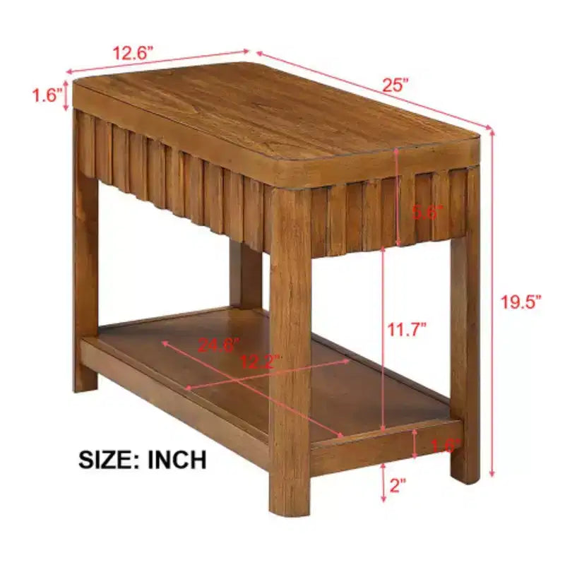 Mesa Auxiliar Rectangular de Estilo Rústico con Estante de Almacenamiento, Mesa Auxiliar de Sofá con Patas de Madera Maciza para Sala de Estar, Dormitorio, Oficina, Nogal