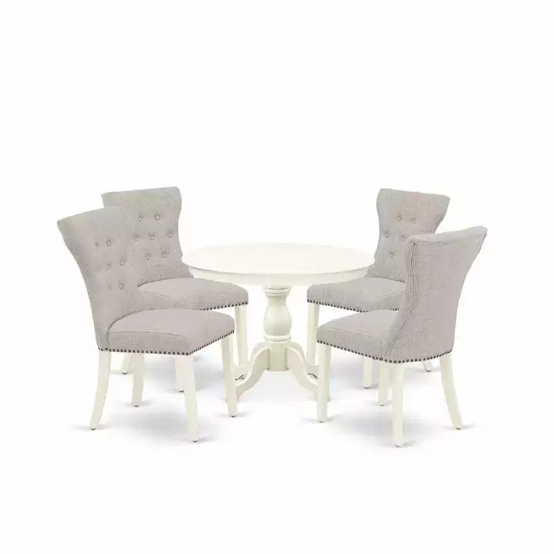 Juego de mesa de cocina redonda HomeStock, moderno, lino blanco