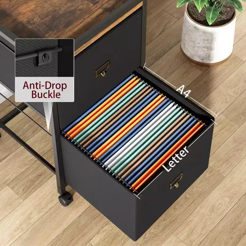 Archivador, Archivador Móvil para Cartas o A4, Archivador de Tela con Ruedas, Pequeño Armario de Almacenamiento Debajo del Escritorio, Negro