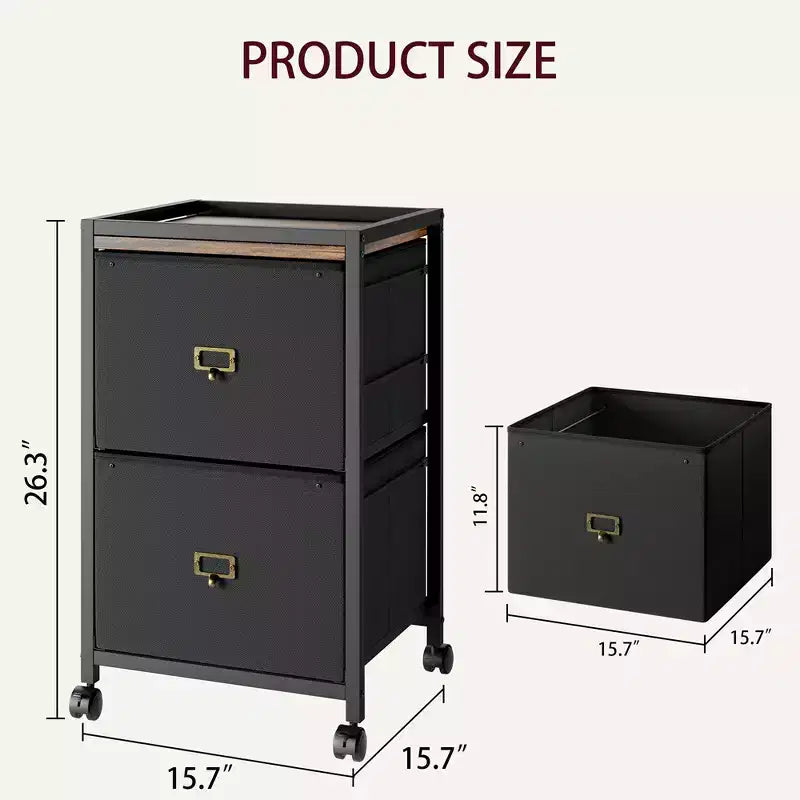Archivador, Archivador Móvil para Cartas o A4, Archivador de Tela con Ruedas, Pequeño Armario de Almacenamiento Debajo del Escritorio, Negro