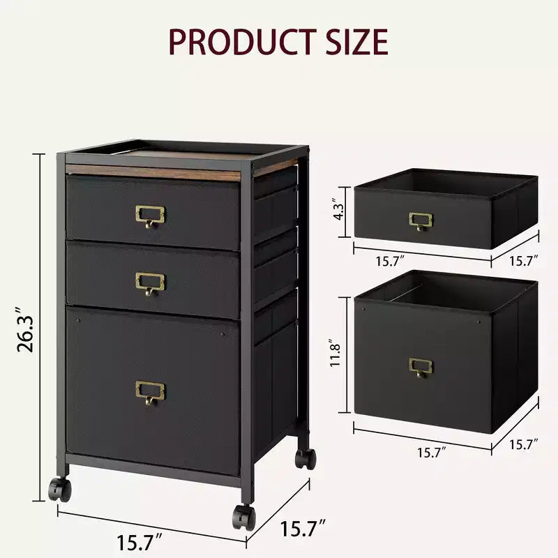Archivador, Archivador Móvil para Cartas o A4, Archivador de Tela con Ruedas, Pequeño Armario de Almacenamiento Debajo del Escritorio, Negro