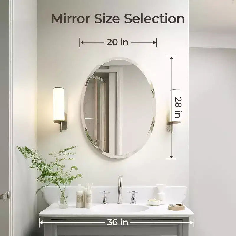 Espejo de pared ovalado sin marco para baño/tocador