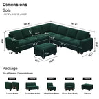 Sofá modular en forma de L tapizado en terciopelo con otomana de almacenamiento, 6 plazas