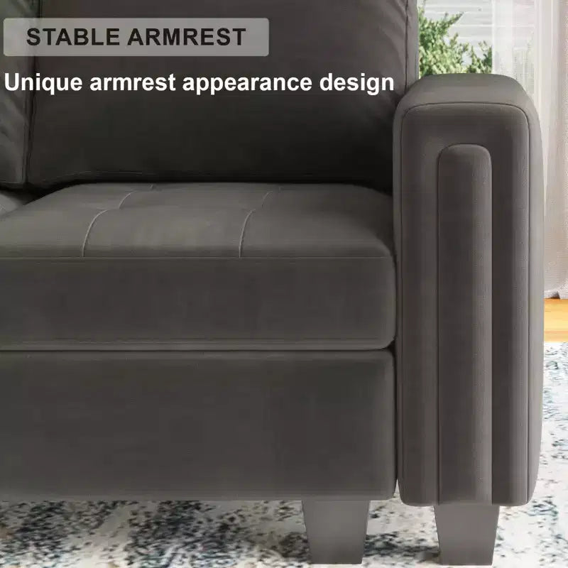 Sofá modular en forma de L tapizado en terciopelo con otomana de almacenamiento, 6 plazas