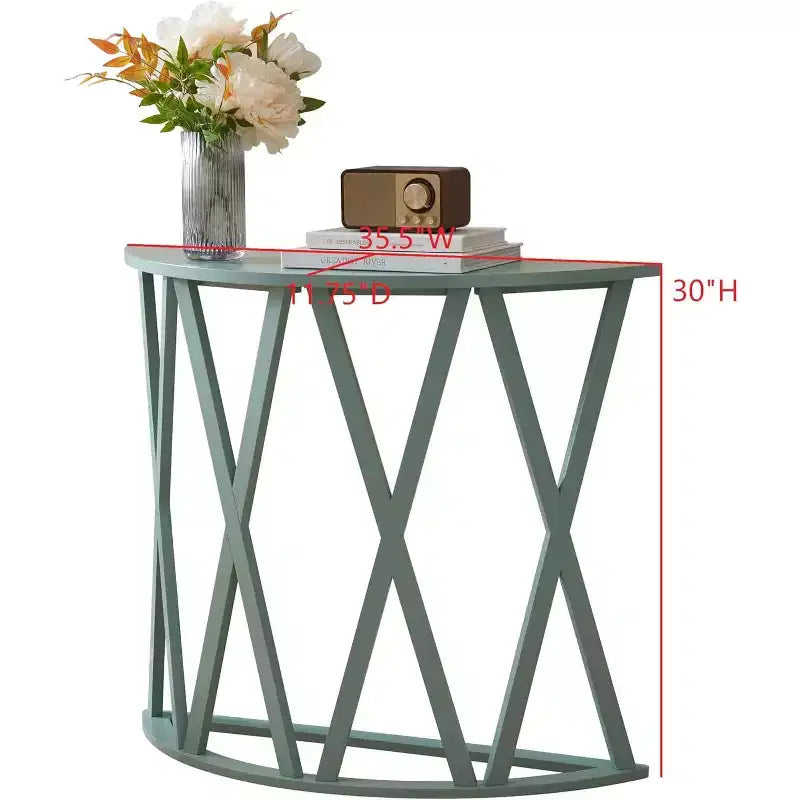 Mesa Consola de Madera Media Luna Viena para Recibidor, Mesa de Sofá Auxiliar con Diseño en X para Salón, Pasillo, Vestíbulo, Entrada