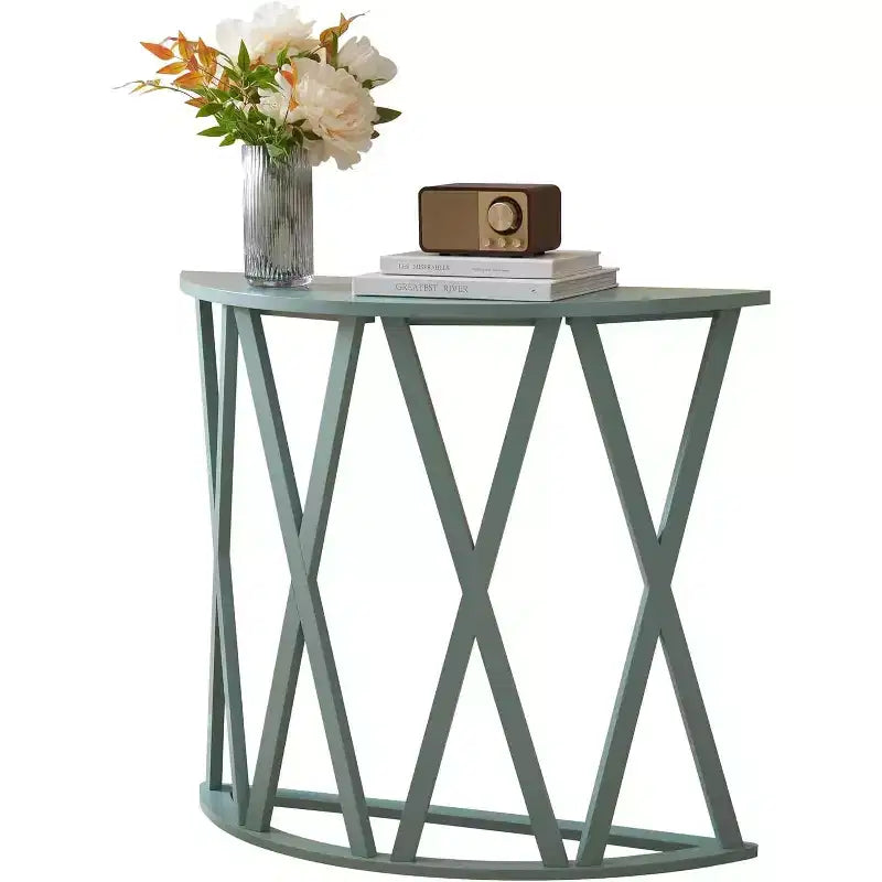 Mesa Consola de Madera Media Luna Viena para Recibidor, Mesa de Sofá Auxiliar con Diseño en X para Salón, Pasillo, Vestíbulo, Entrada