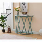 Mesa Consola de Madera Media Luna Viena para Recibidor, Mesa de Sofá Auxiliar con Diseño en X para Salón, Pasillo, Vestíbulo, Entrada