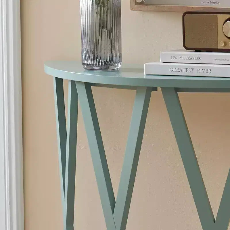 Mesa Consola de Madera Media Luna Viena para Recibidor, Mesa de Sofá Auxiliar con Diseño en X para Salón, Pasillo, Vestíbulo, Entrada
