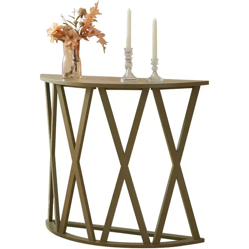Mesa Consola de Madera Media Luna Viena para Recibidor, Mesa de Sofá Auxiliar con Diseño en X para Salón, Pasillo, Vestíbulo, Entrada