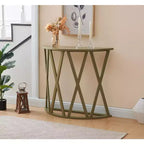Mesa Consola de Madera Media Luna Viena para Recibidor, Mesa de Sofá Auxiliar con Diseño en X para Salón, Pasillo, Vestíbulo, Entrada
