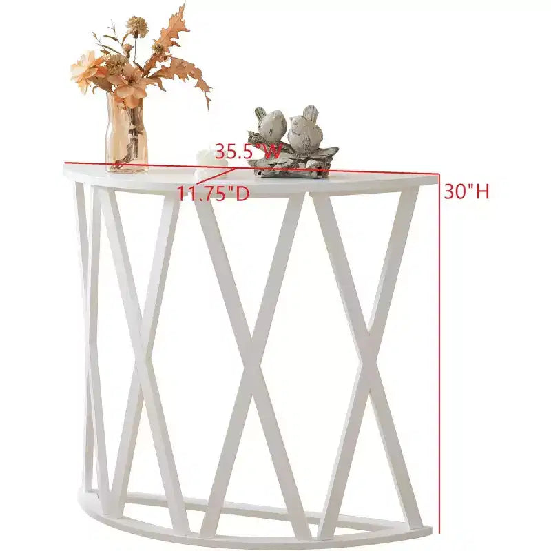 Mesa Consola de Madera Media Luna Viena para Recibidor, Mesa de Sofá Auxiliar con Diseño en X para Salón, Pasillo, Vestíbulo, Entrada