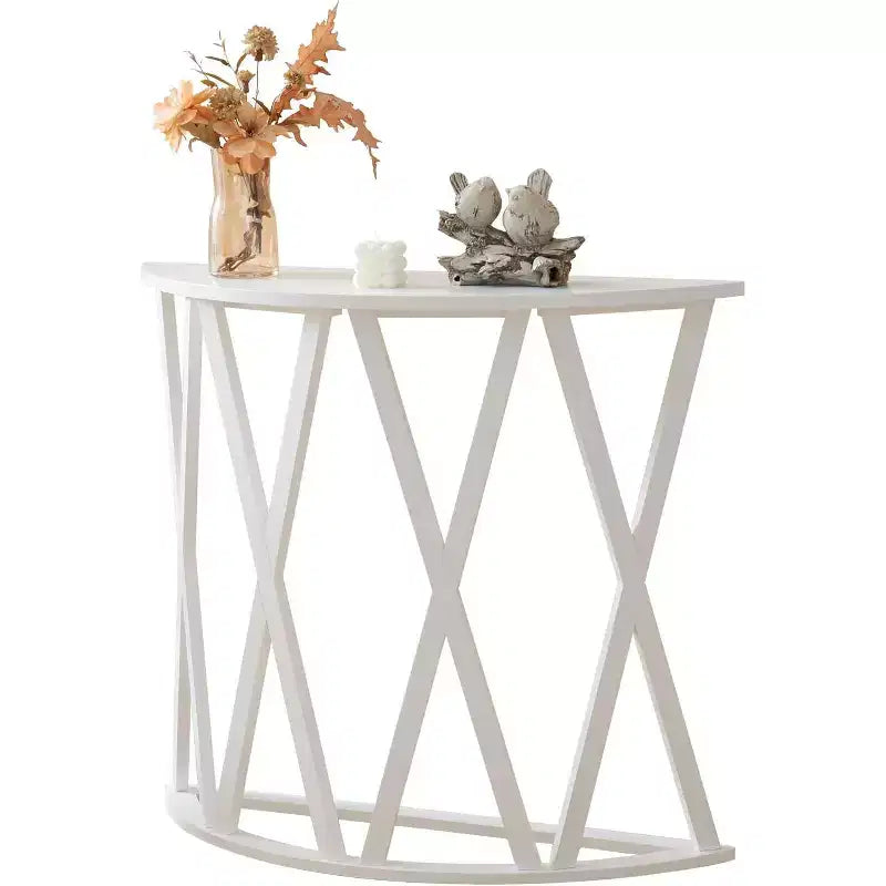 Mesa Consola de Madera Media Luna Viena para Recibidor, Mesa de Sofá Auxiliar con Diseño en X para Salón, Pasillo, Vestíbulo, Entrada