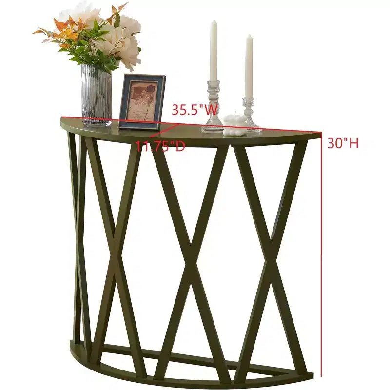 Mesa Consola de Madera Media Luna Viena para Recibidor, Mesa de Sofá Auxiliar con Diseño en X para Salón, Pasillo, Vestíbulo, Entrada