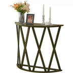 Mesa Consola de Madera Media Luna Viena para Recibidor, Mesa de Sofá Auxiliar con Diseño en X para Salón, Pasillo, Vestíbulo, Entrada