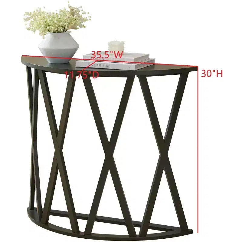 Mesa Consola de Madera Media Luna Viena para Recibidor, Mesa de Sofá Auxiliar con Diseño en X para Salón, Pasillo, Vestíbulo, Entrada