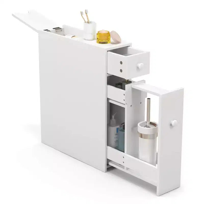 Costway Armario de baño estrecho con tapa abatible, organizador de almacenamiento para inodoro, blanco/negro