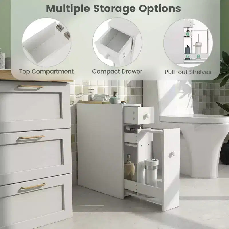 Costway Armario de baño estrecho con tapa abatible, organizador de almacenamiento para inodoro, blanco/negro