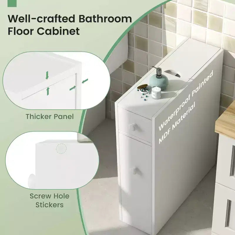 Costway Armario de baño estrecho con tapa abatible, organizador de almacenamiento para inodoro, blanco/negro