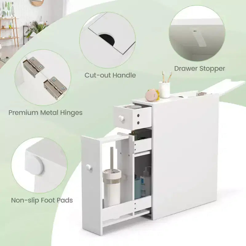 Costway Armario de baño estrecho con tapa abatible, organizador de almacenamiento para inodoro, blanco/negro