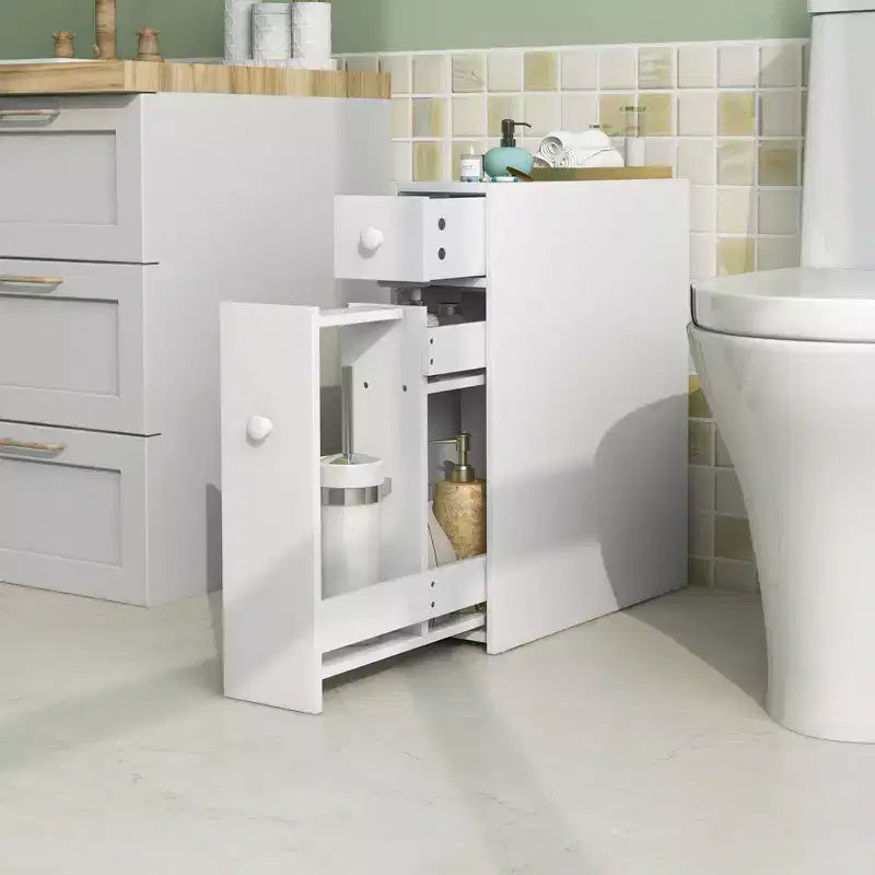 Costway Armario de baño estrecho con tapa abatible, organizador de almacenamiento para inodoro, blanco/negro