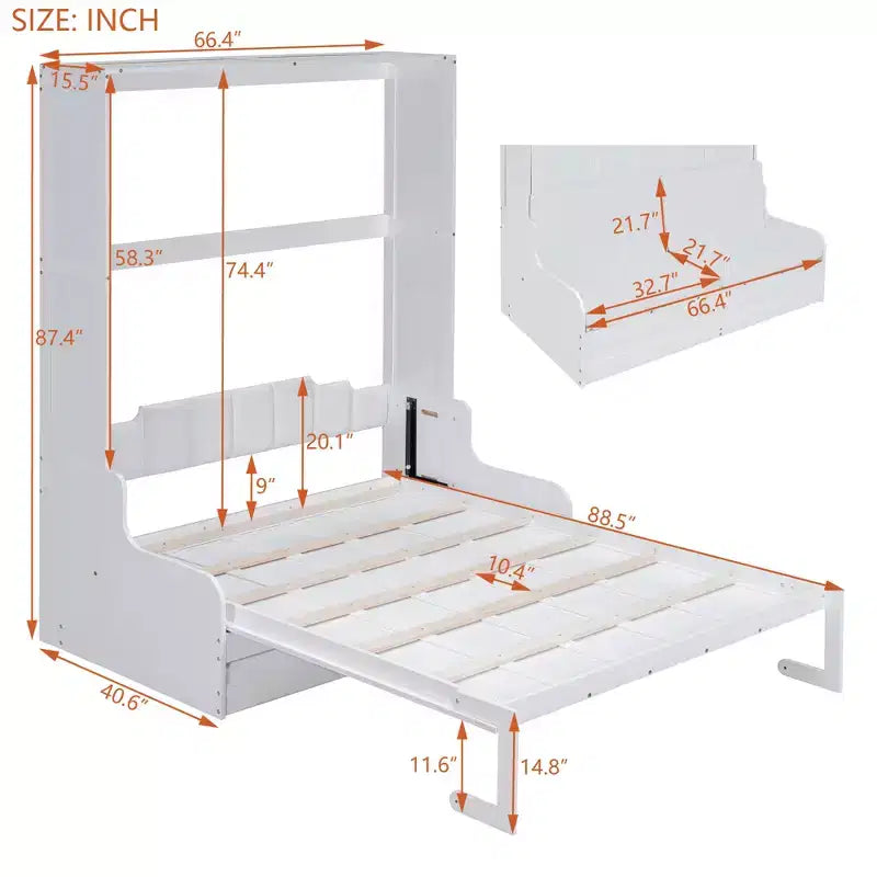 Cama de pared Murphy Whisen tamaño Queen, plegable en un armario con cojín, fácil de usar